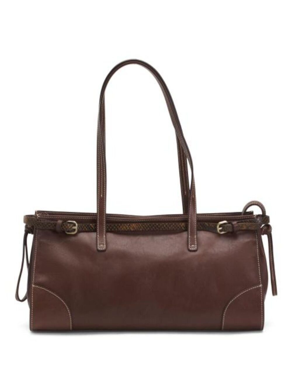 CAVALCANTI Made In Italy Leather East West Satchel With Belt Detail